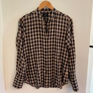 Nili Lotan for Barney’s NY Vintage Judith Tan and Black Checkered Plaid Blouse